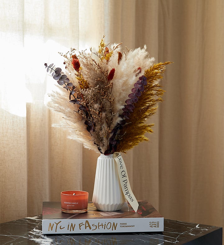 Terra Dried Bouquet Gift Set  with Vase & Candle