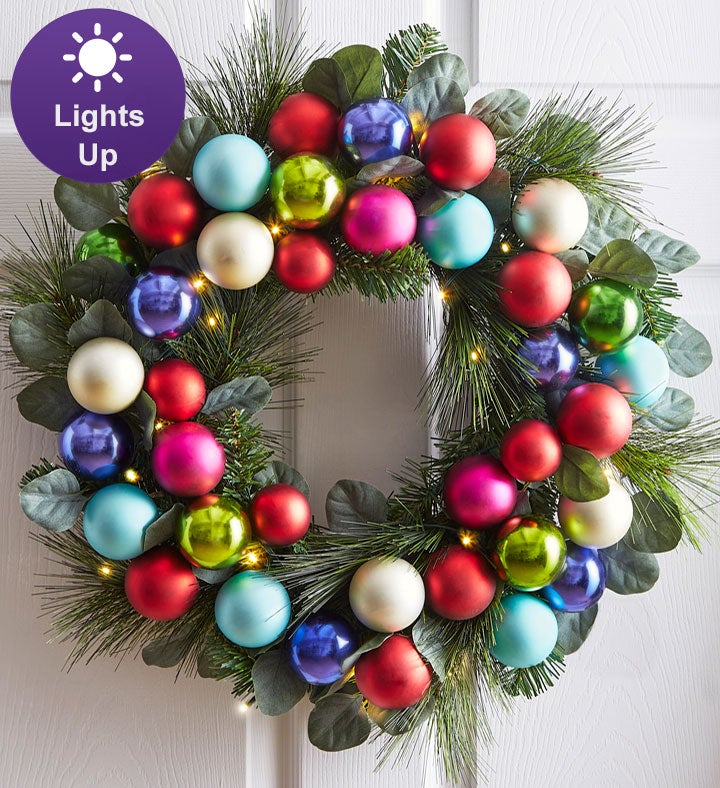 Joyful Jewel Wreath with Lights 22”
