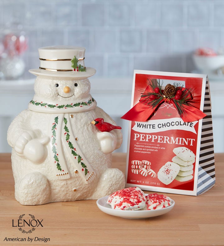 Poppies On Blue Christmas Cookie Jar & Lid by Lenox