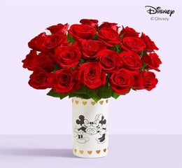 Disney Mickey Mouse & Minnie Mouse in Love Vase with Red Roses, 24 Stems