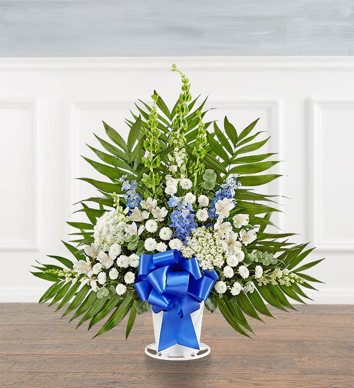 Blue & White Funeral Standing Spray