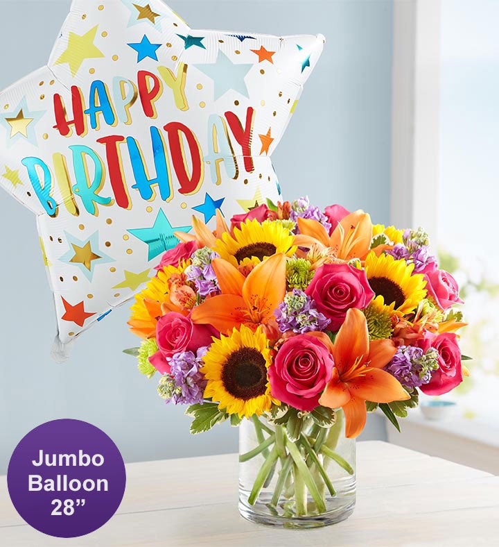 Floral Embrace™ with Jumbo Birthday Balloon