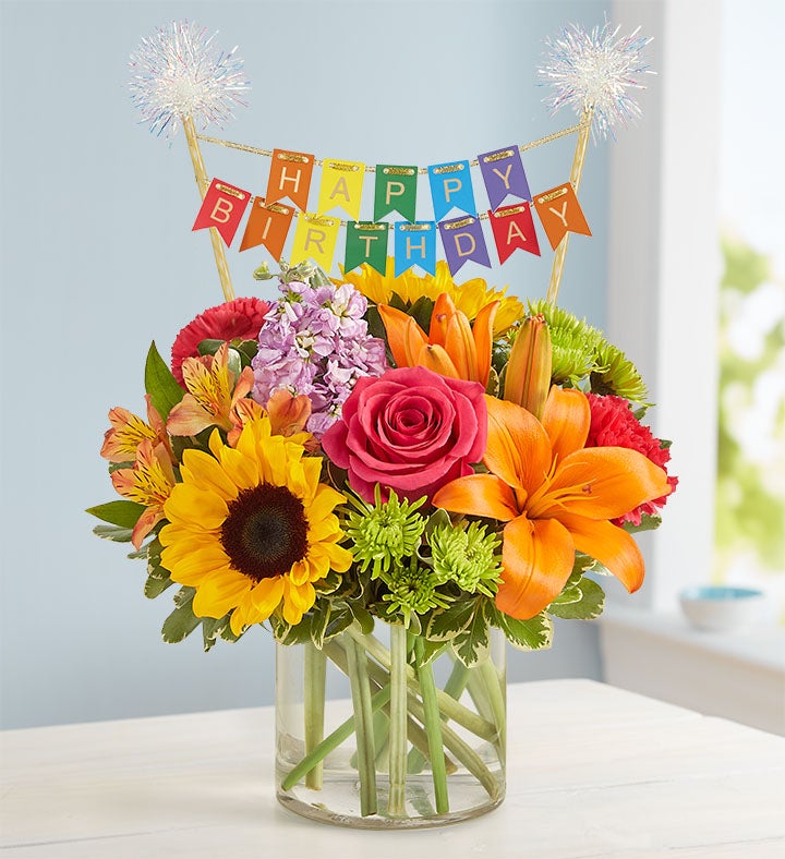 Floral Embrace™ with Happy Birthday Banner