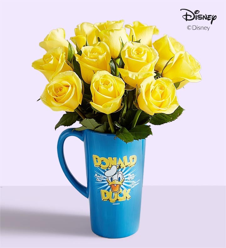 Disney Donald Duck 90th Anniversary Mug With Yellow Roses, 12 Stems