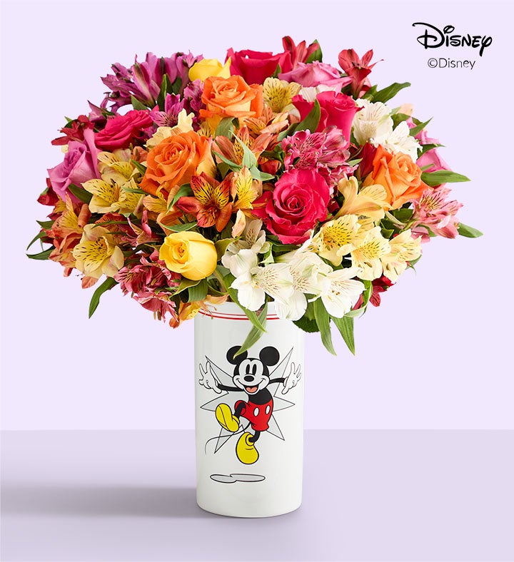 1-800-Flowers Flower Delivery Disney Mickey Mouse Vase W/ Rose & Peruvian Lily Bouquet