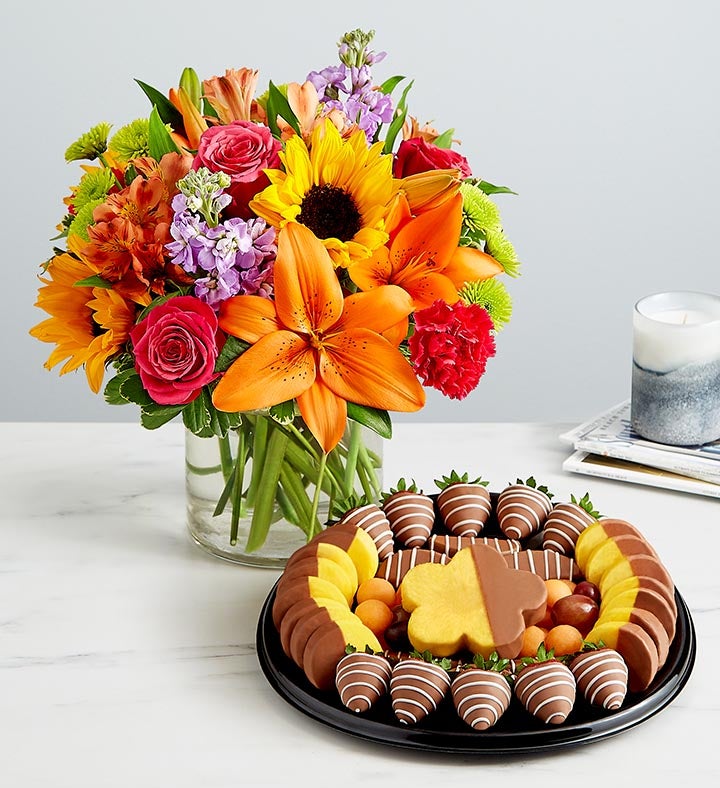 Floral Embrace™ with Perfectly Plated™ Dipped Fruit Platter