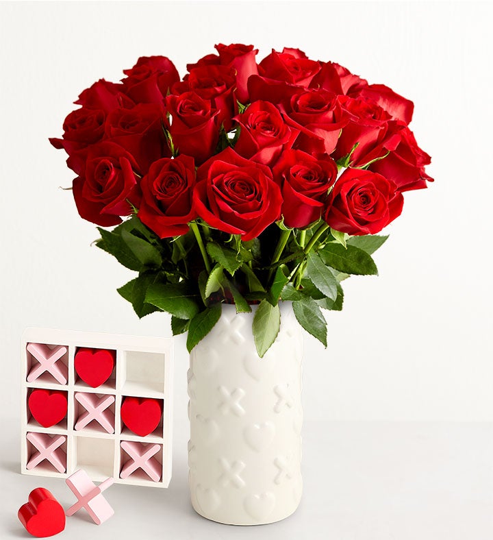 Hugs and Hearts Red Roses, 24 Stems