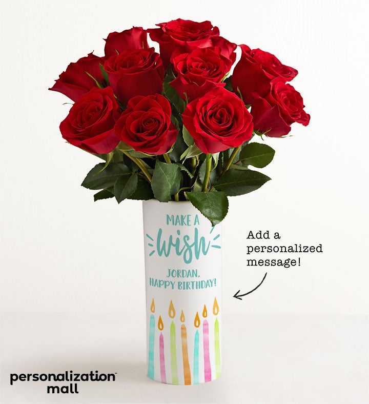 1-800-Flowers Flower Delivery Make A Wish Bouquet W/ Personalized Vase W/ One Dozen Red Roses
