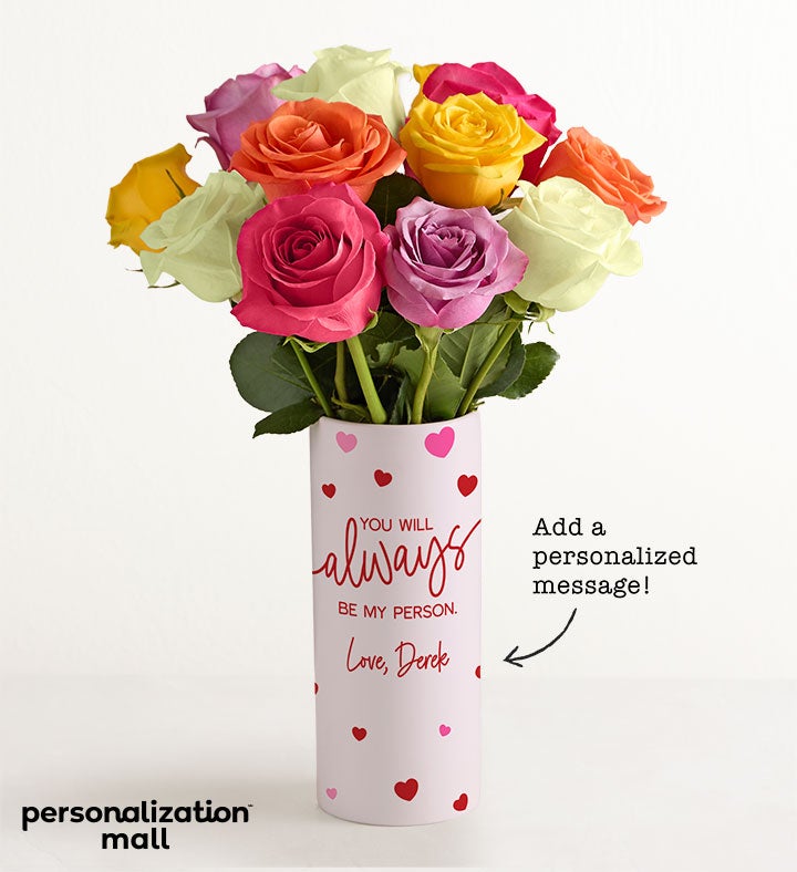 1-800-Flowers Flower Delivery Always Be My Person Bouquet W/ Personalized Vase W/ One Dozen Assorted Roses
