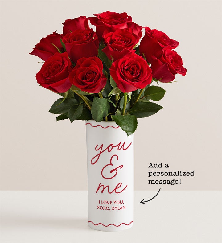 You & Me Bouquet with Personalized Vase