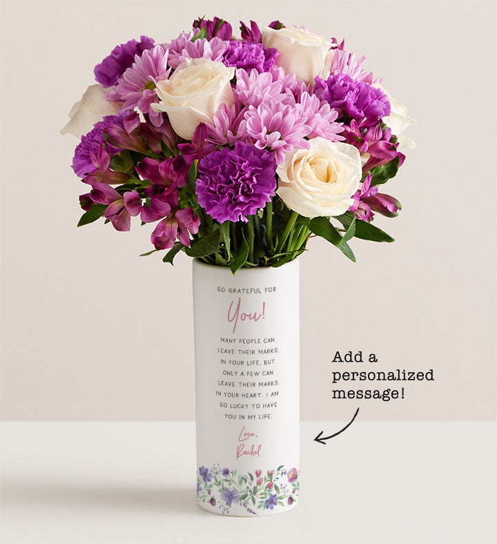 Grateful Expressions Bouquet with Personalized Vase