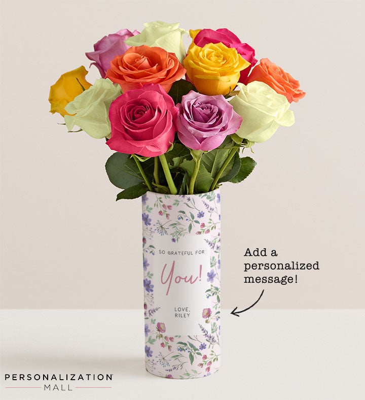 So Grateful for You Bouquet with Personalized Vase