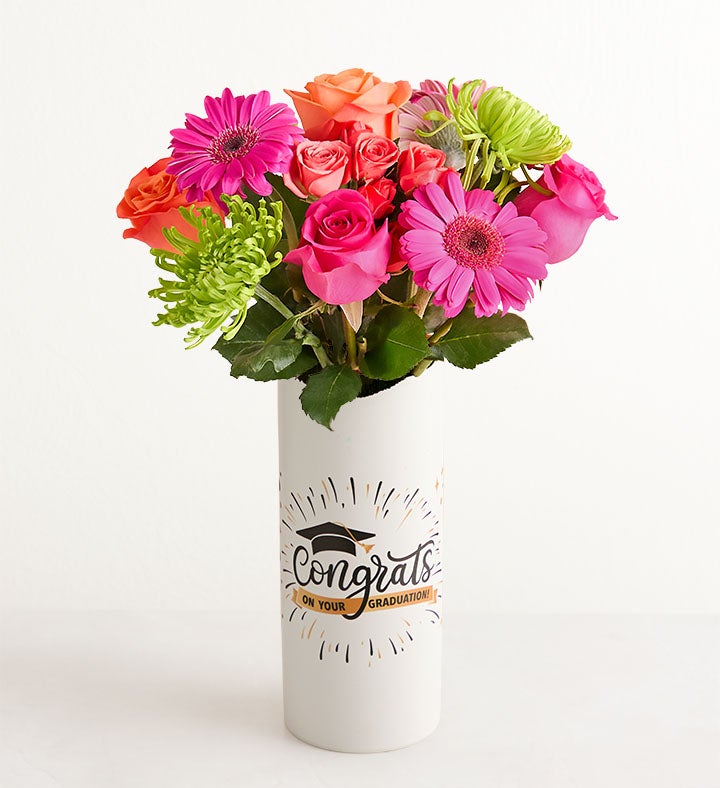 1-800-Flowers Flower Delivery Vibrant Blooms Bouquet W/ The Future Is Yours Vase