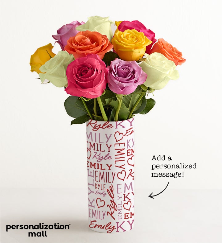 1-800-Flowers Flower Delivery Better Together Bouquet W/ Personalized Vase W/ One Dozen Assorted Roses