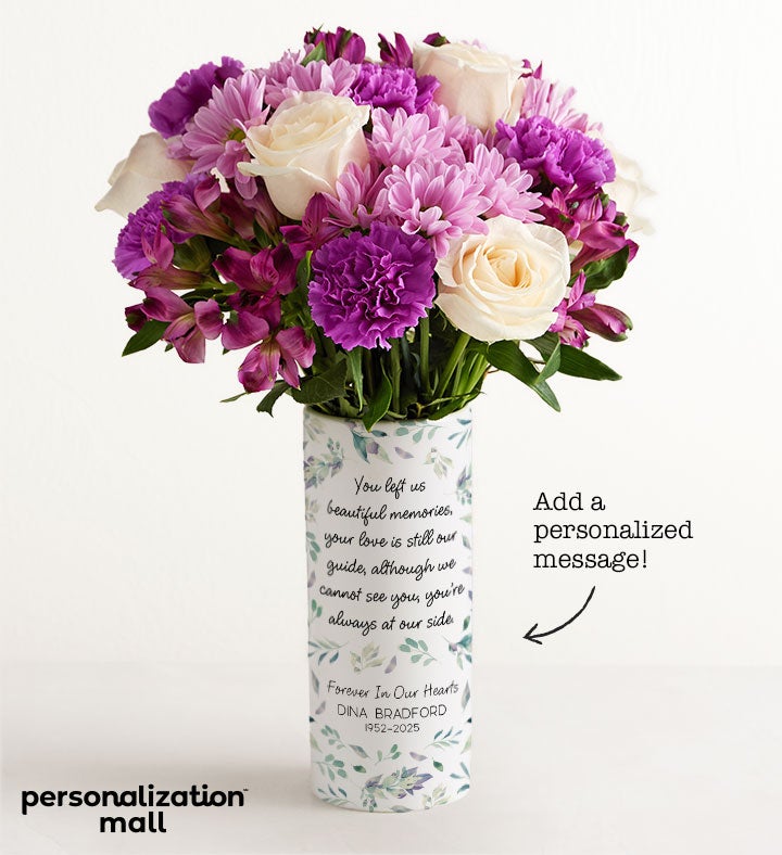 1-800-Flowers Everyday Gift Delivery Forever In Our Hearts Bouquet W/ Personalized Vase W/ Lavender Garden Bouquet