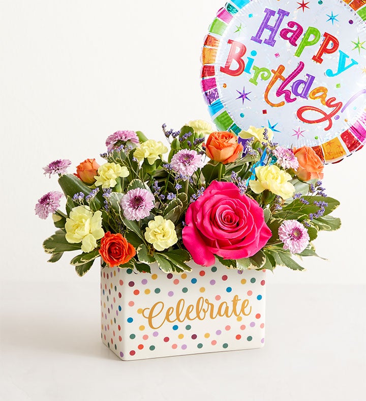 1-800-Flowers Birthday Delivery Celebrate The Day Flower Bouquet Small W/ Balloon