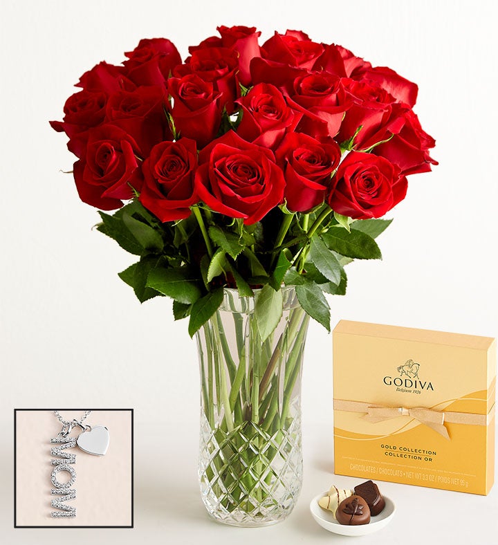 Two Dozen Red Roses with Luxury Posh™ Vase