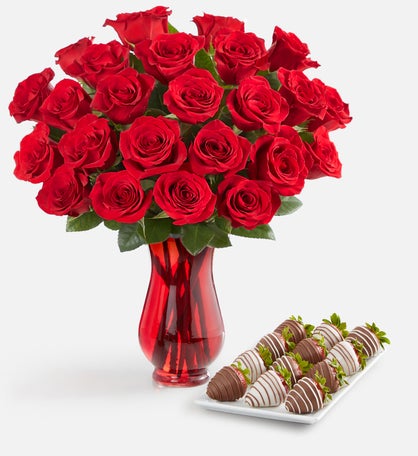 Red Roses & Drizzled Strawberries