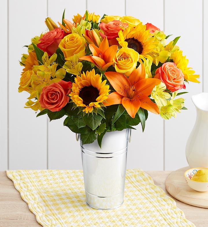 1-800-Flowers Flower Delivery Summer Sunshine Double Bouquet W/ French Flower Pail