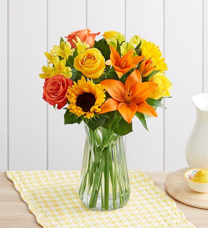 1-800-Flowers Flower Delivery Summer Sunshine Bouquet W/ Clear Vase