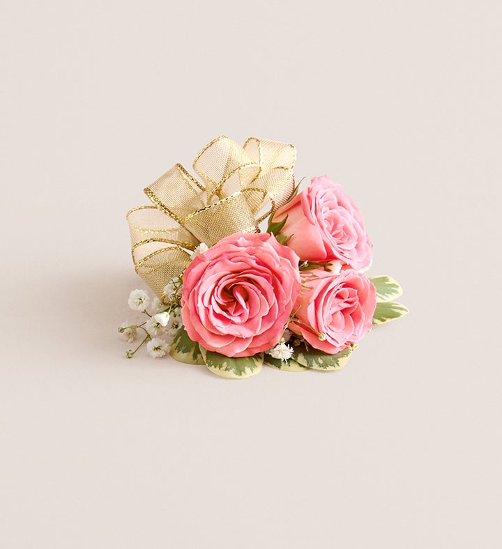 1-800-Flowers Flower Delivery Pink Spray Rose Corsage Small - Gold Bow