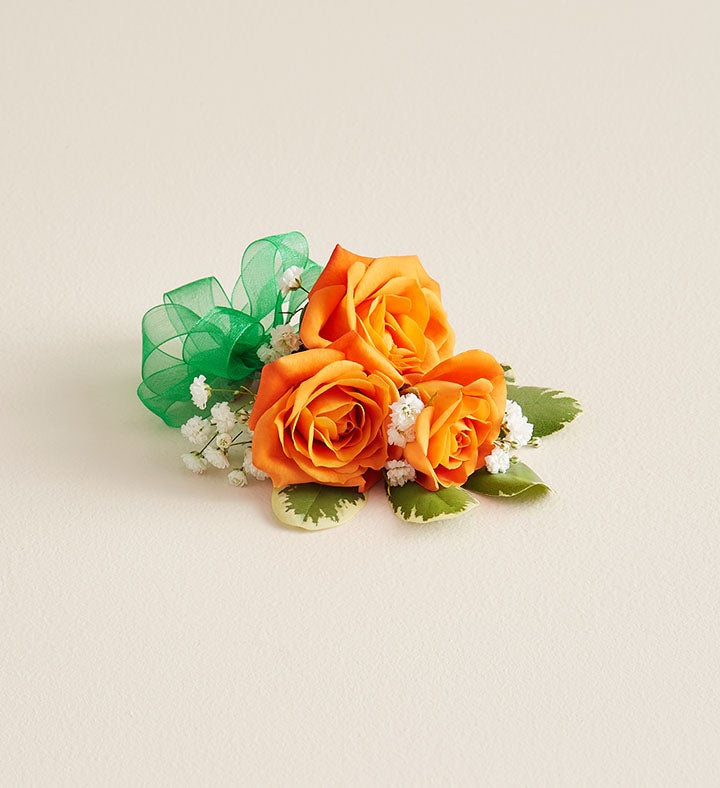 1-800-Flowers Flower Delivery Orange Spray Rose Corsage Small W/ Green Bow