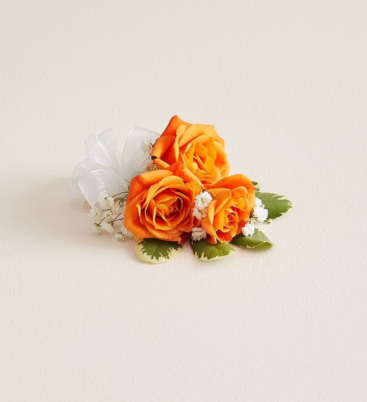 1-800-Flowers Flower Delivery Orange Spray Rose Corsage Small W/ White Bow