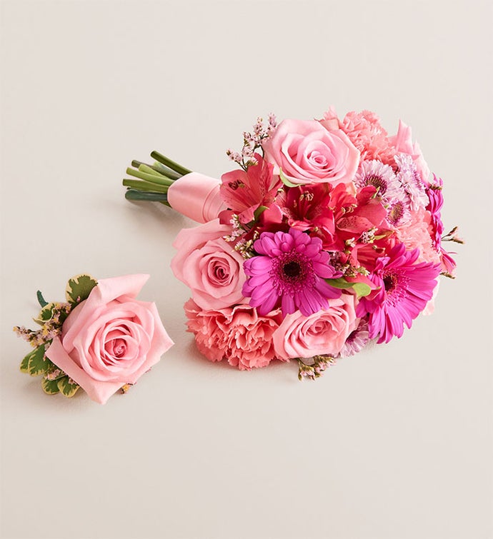 bouquet for hot pink dress Pretty in hot pink! The sparkles in the dress match the sparkles in the bouquet!