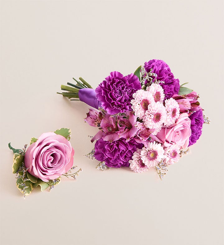 1-800-Flowers Everyday Gift Delivery Prom Bouquet & Boutonniere - Purple Small