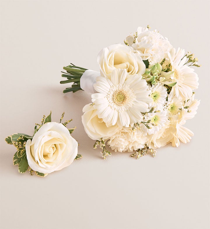 Prom Bouquet and Boutonniere - White