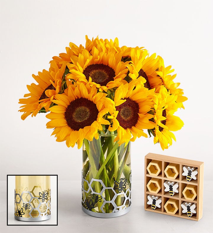1-800-Flowers Flower Delivery The Honey & Happiness Bouquet 10 Stems W/ Bee Vase & Tic Tac Toe Game