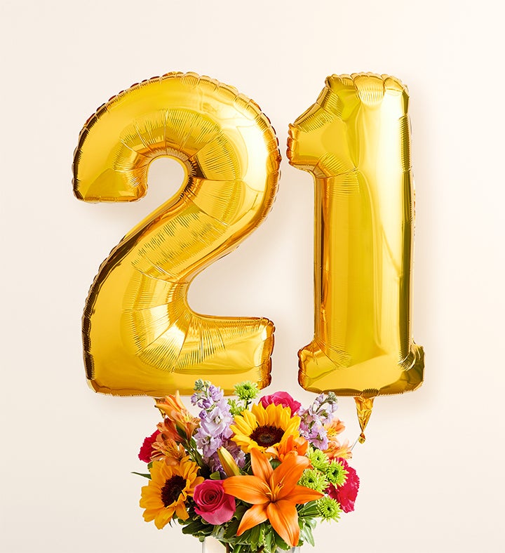 Floral Embrace™ with Number 21 Balloons