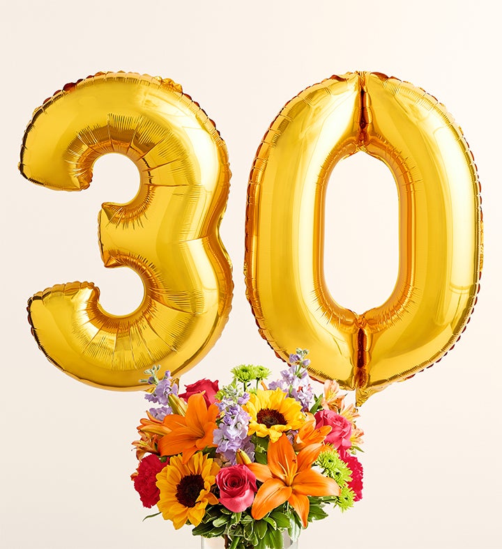 Floral Embrace™ with Number 30 Balloons