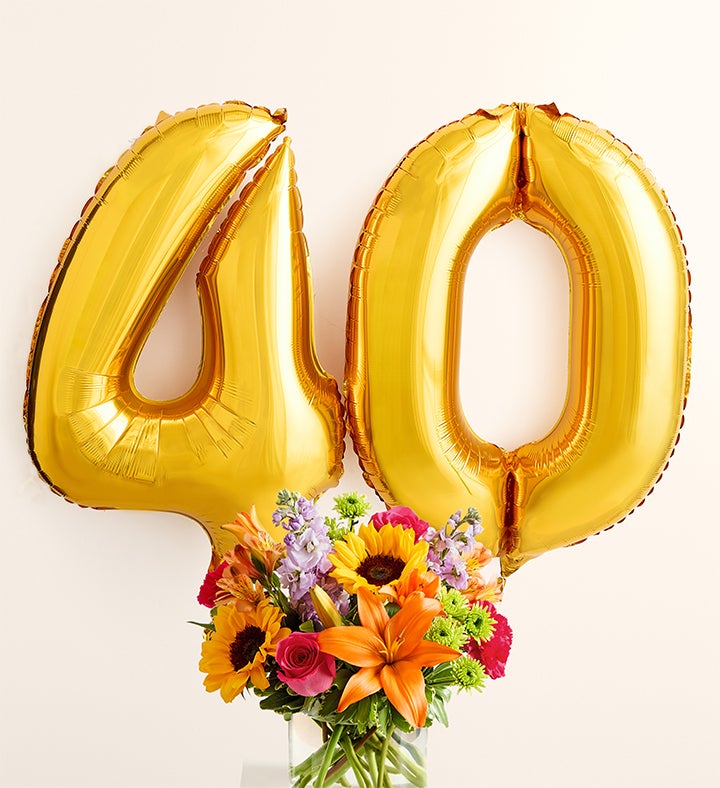 Floral Embrace™ with Number 40 Balloons