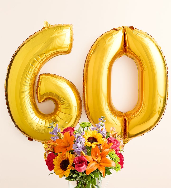 Floral Embrace™ with Number 60 Balloons