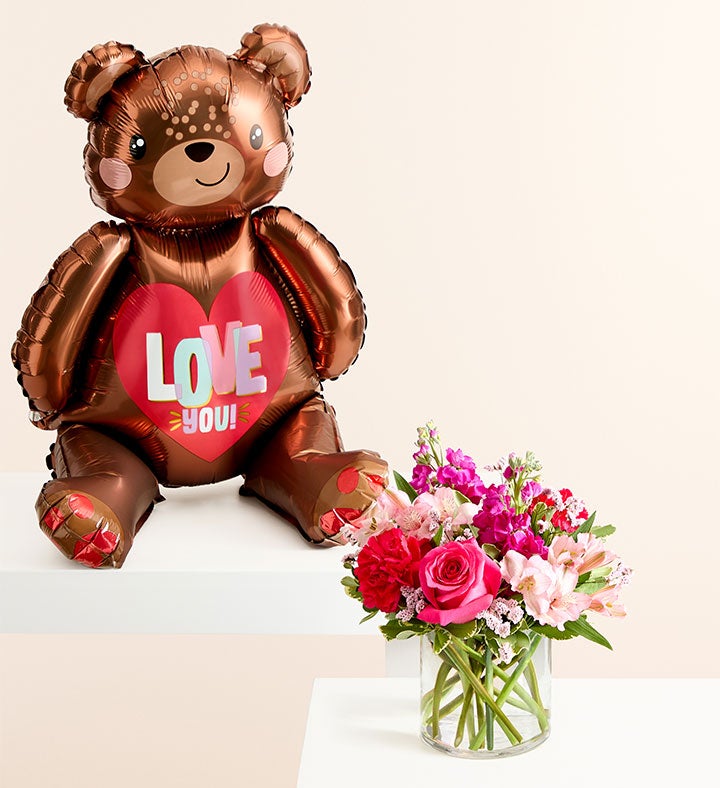 Floral Fantasy™ Bouquet with Love Bear Balloon