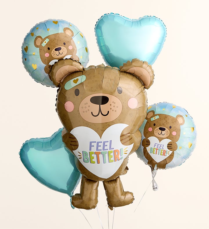 Floral Embrace™ with Feel Better Bear Balloon Bouquet