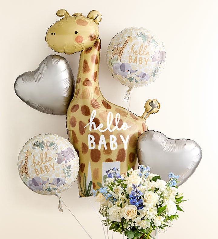 Sweet Baby Boy™ Arrangement with Hello Baby Balloon Bouquet