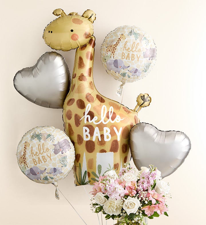 Sweet Baby Girl™ Arrangement with Hello Baby Balloons