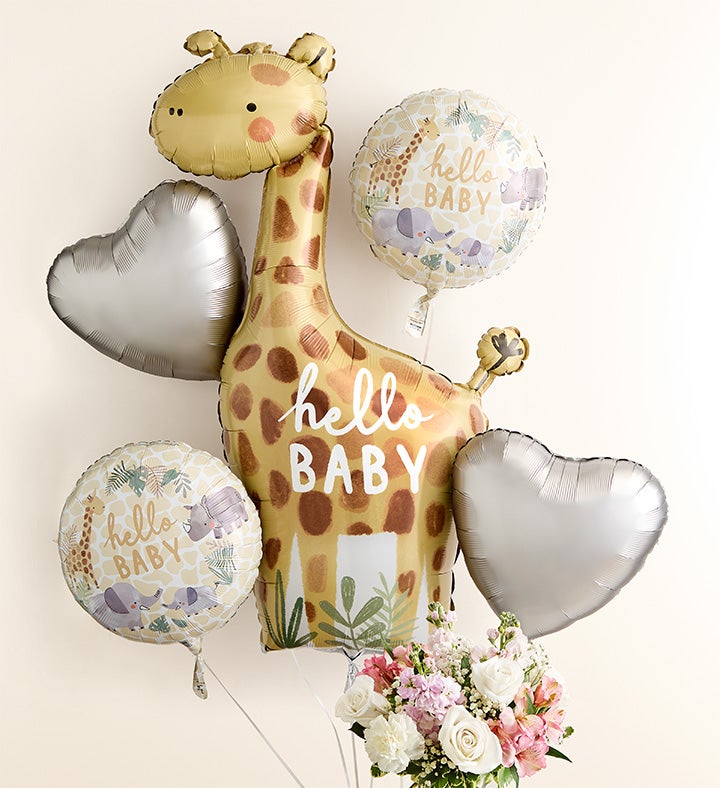 Sweet Baby Girl™ Arrangement with Hello Baby Balloon Bouquet