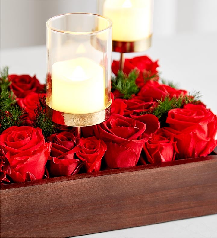 Magnificent Roses Preserved Holiday Glow Centerpiece