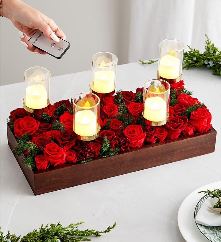 Magnificent Roses Preserved Holiday Glow Centerpiece