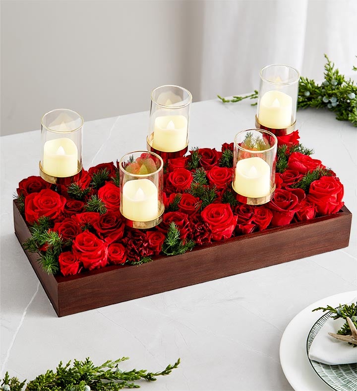 Magnificent Roses Preserved Holiday Glow Centerpiece