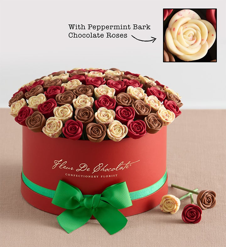 Fleur De Chocolate® Belgian Chocolate Roses – Peppermint Christmas