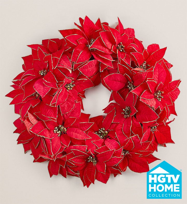 Shimmering Poinsettia Wreath 20"