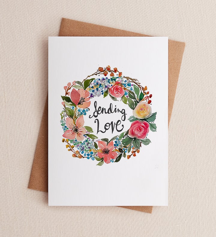 Sending Love Floral Wreath Sympathy Greeting Card