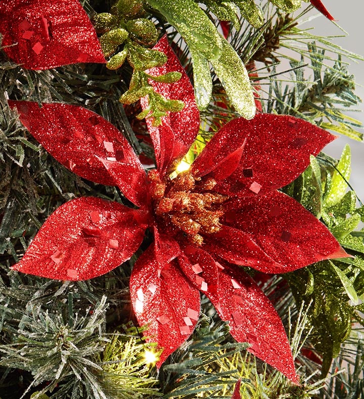 Shimmering Poinsettia Tree with Lights- 18”