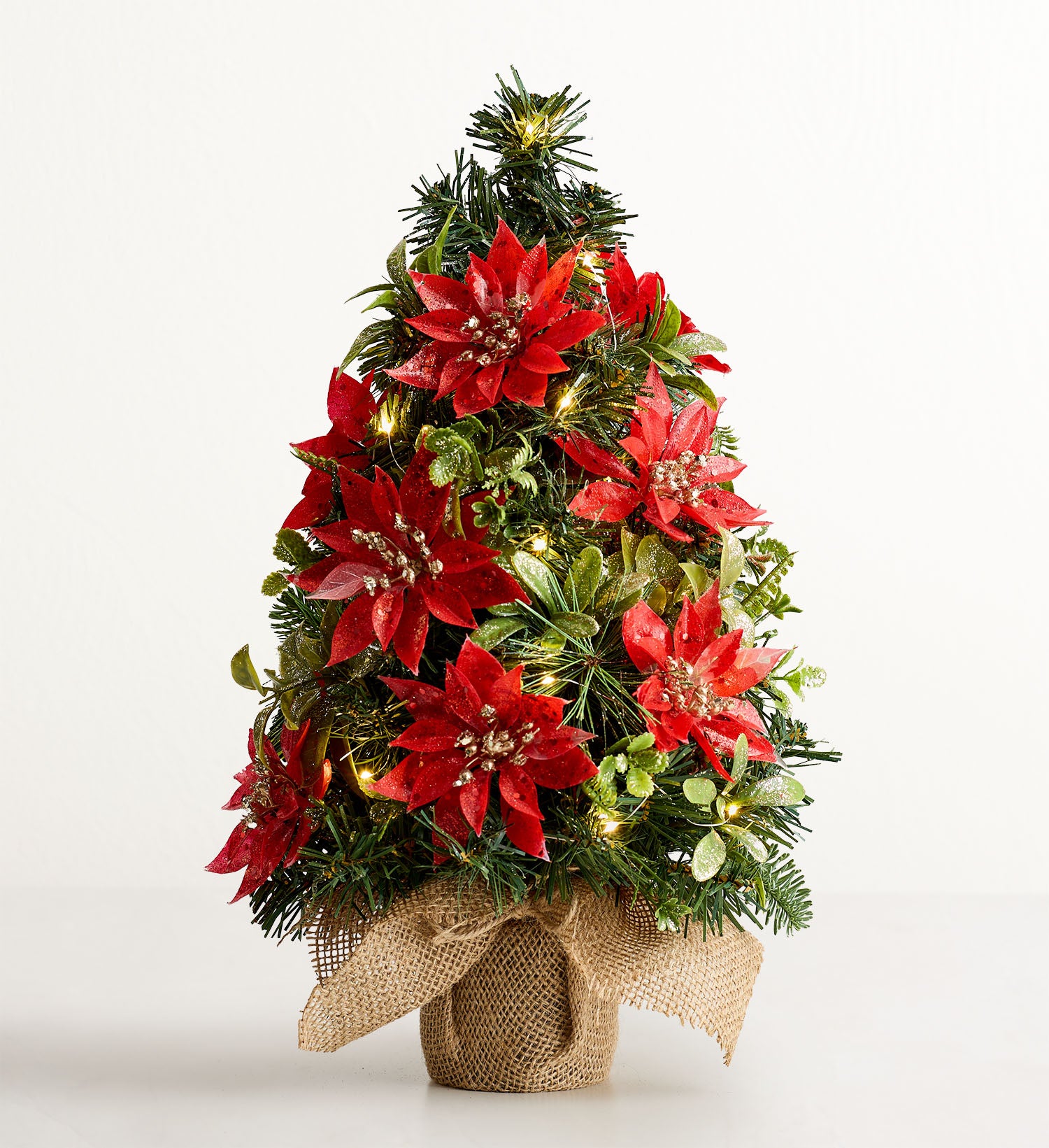 Shimmering Poinsettia Tree with Lights 18”