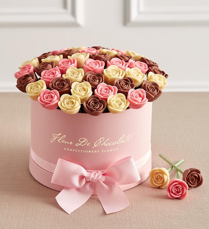 Fleur De Chocolate® Belgian Chocolate Roses   Perfectly Pink