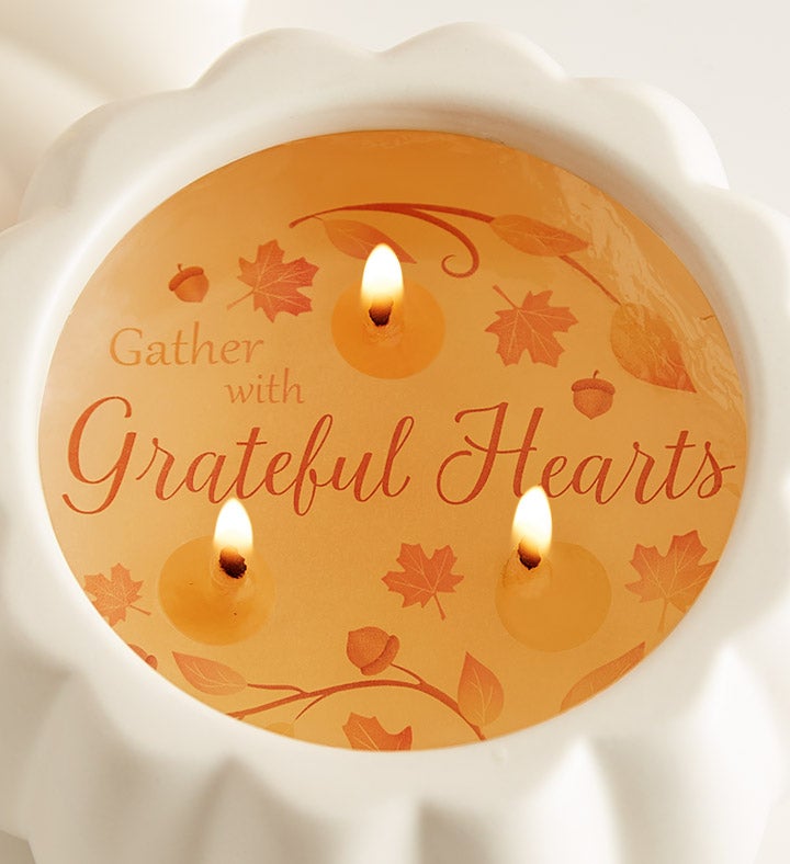 Grateful Hearts Pumpkin Wax Reveal Candle & Matches